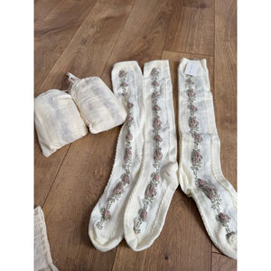 Girls Jamie Kay Floral Jacquard Socks Size 8-10Y Off-White Pink Four Pairs